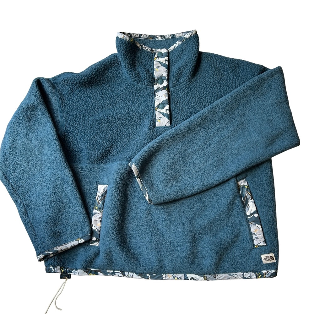 The North Face x Liberty Fleece Pullover Medium‎ Teal Floral Snap Neck